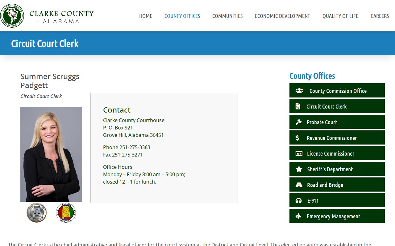Clarke County Circuit Court Clerk criminal case and arrest-record contact page
