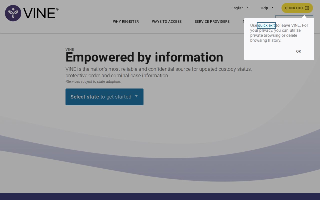 VINELink search and alert-registration interface