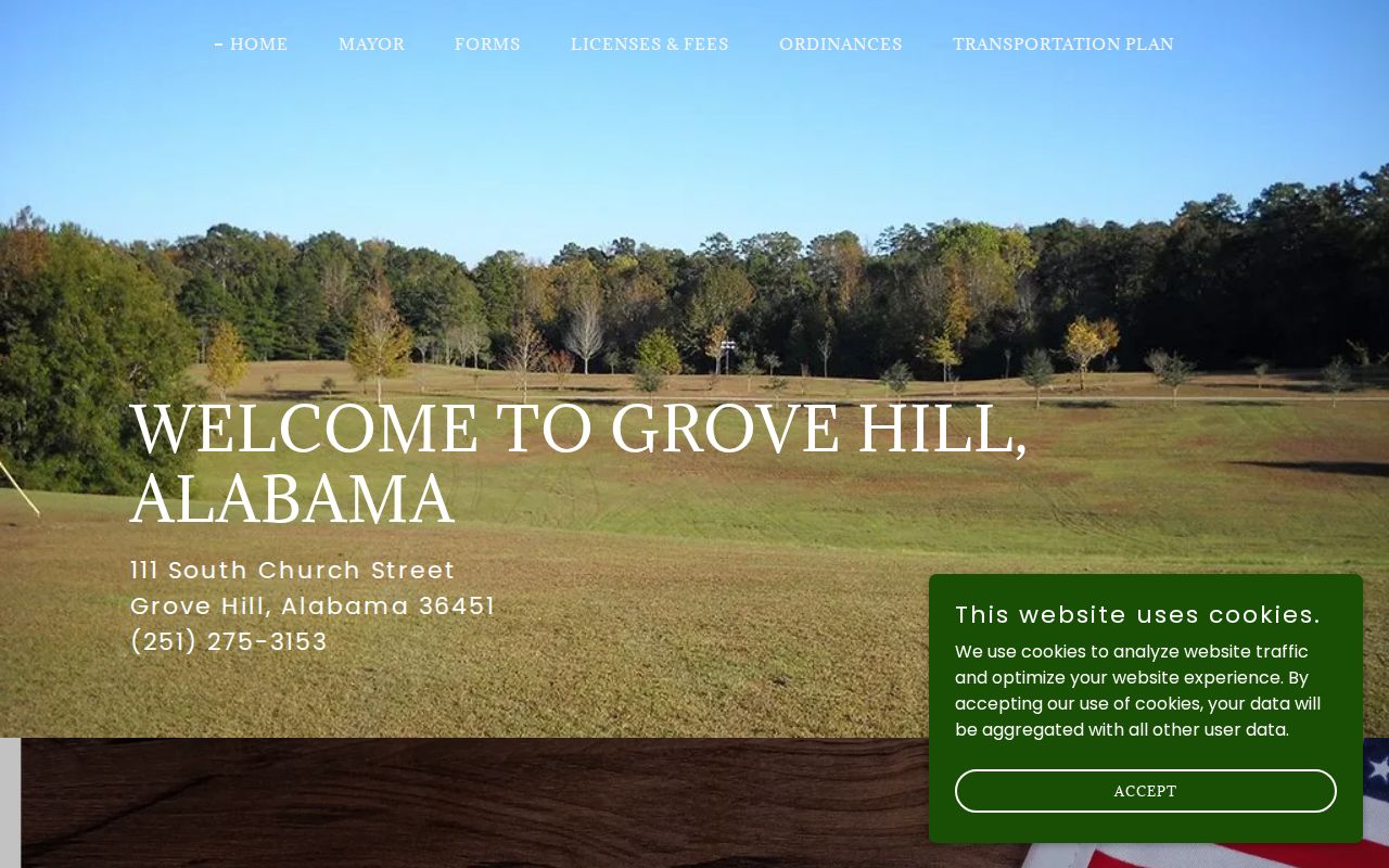Official Town of Grove Hill Alabama website with municipal contact information
