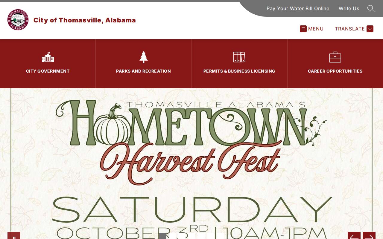 Official City of Thomasville Alabama website used for municipal contact routing